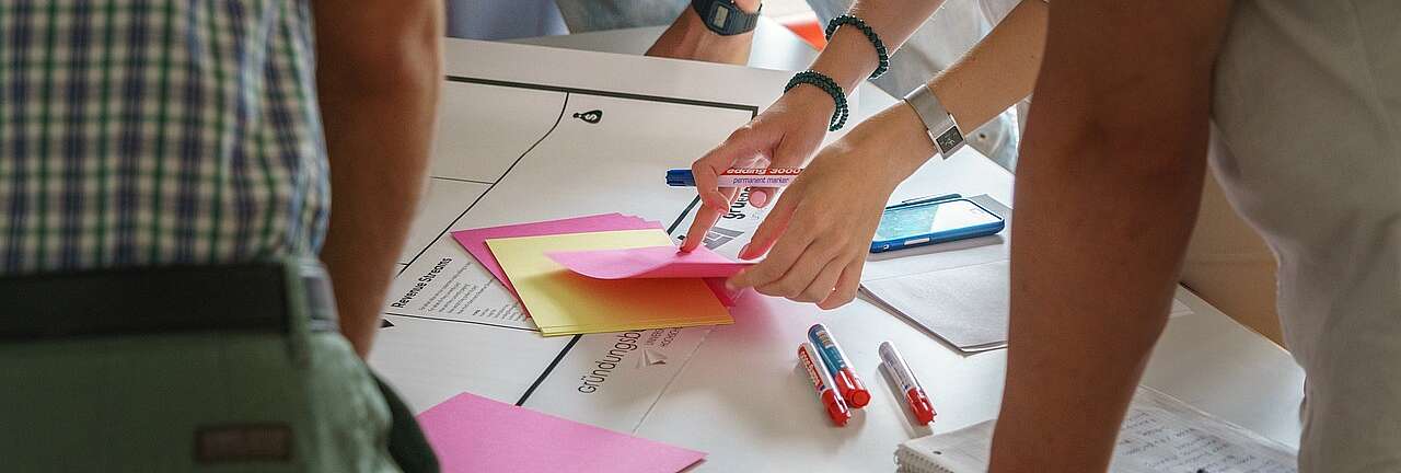 Brainstorming mehrere Personen mit Materialien
